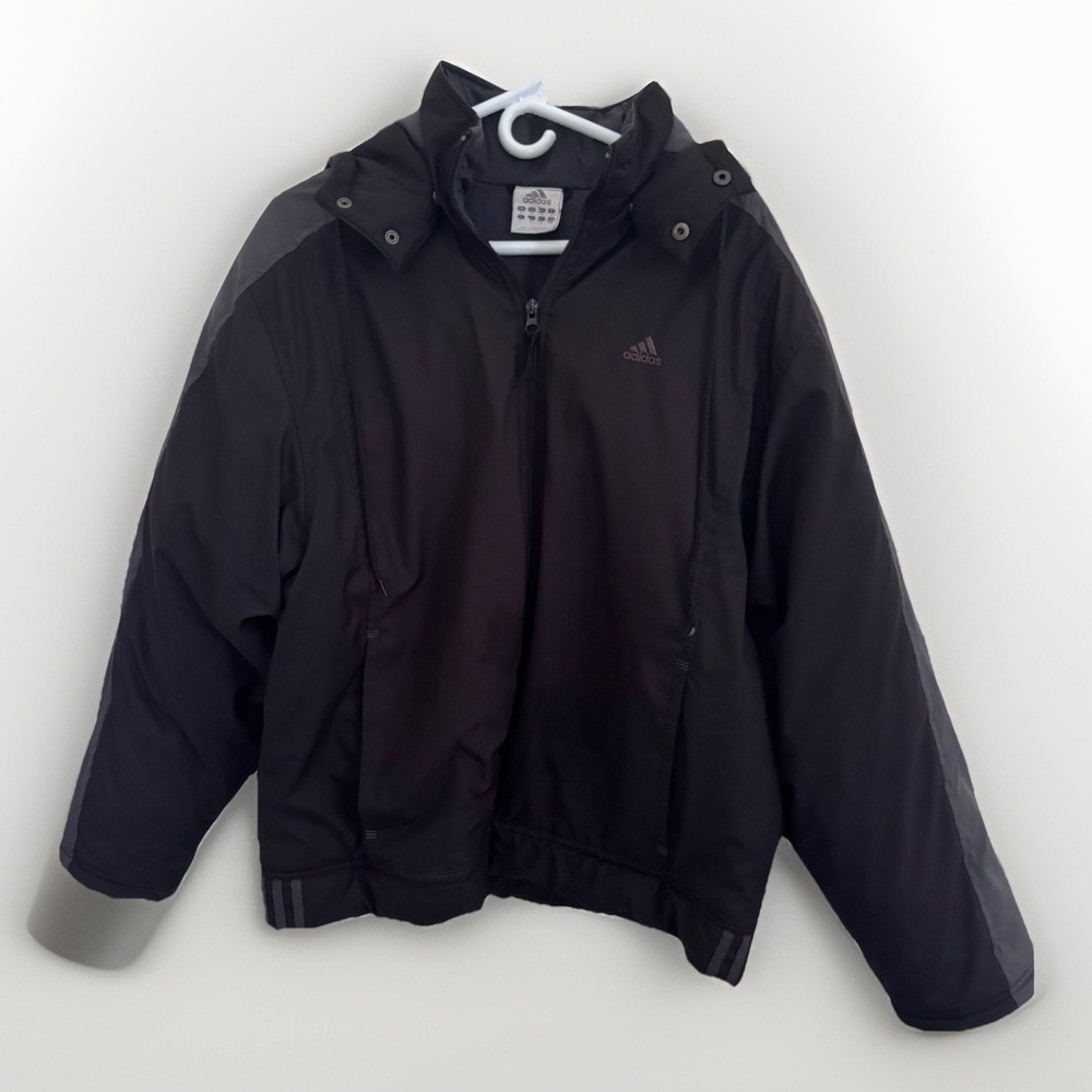 Vintage Adidas Zip Winter‎ Jacket Size Men's Medium Detachable Hood  Black Gray